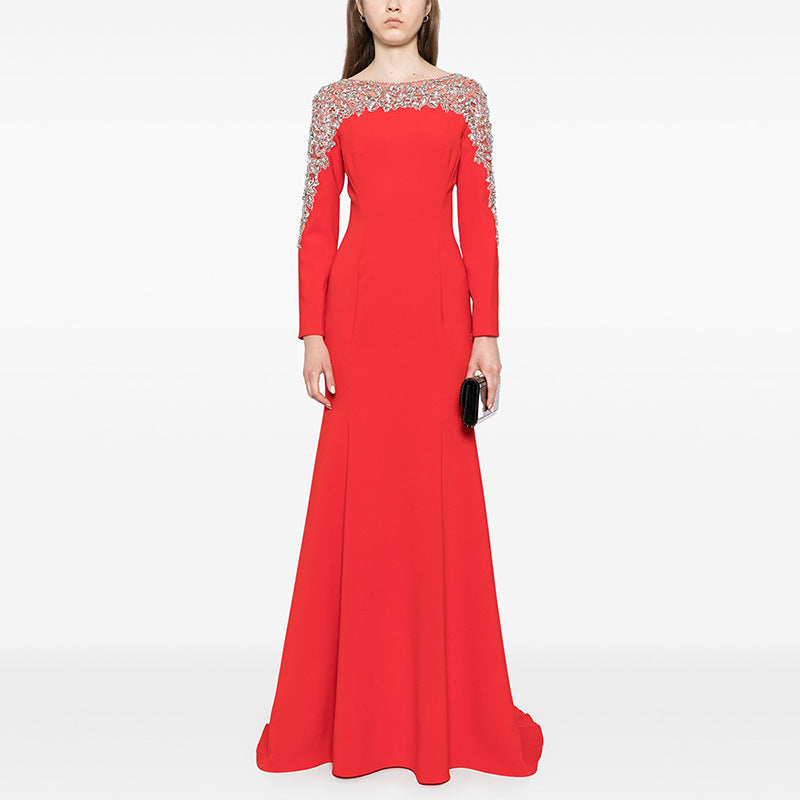 Black Gown with Gold Beaded Shoulders