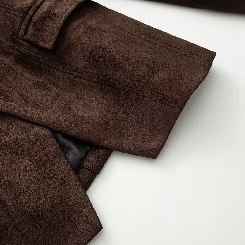 Tailored Suede Double-Breasted Notch-Lapel Blazer