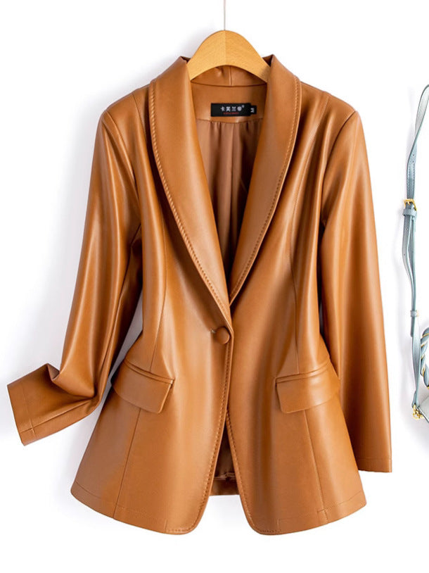 Slim-Fit Tailored Faux Leather Suit Jacket