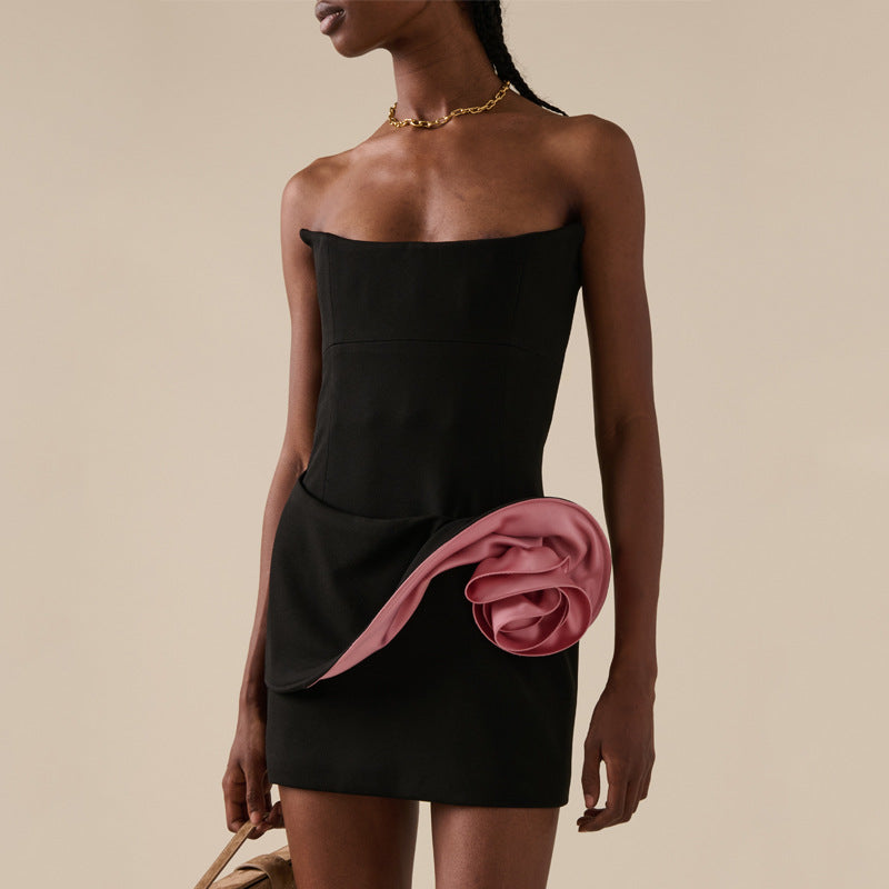 Minimalist Strapless Dress with Floral Accent