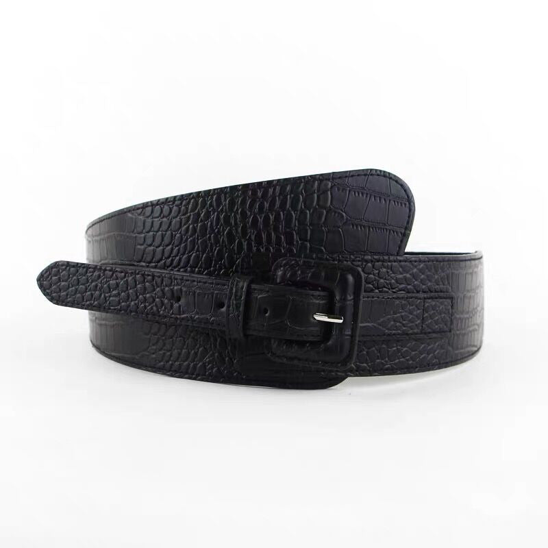 Elegant Croco-Texture Ultra-Wide Waist Belt