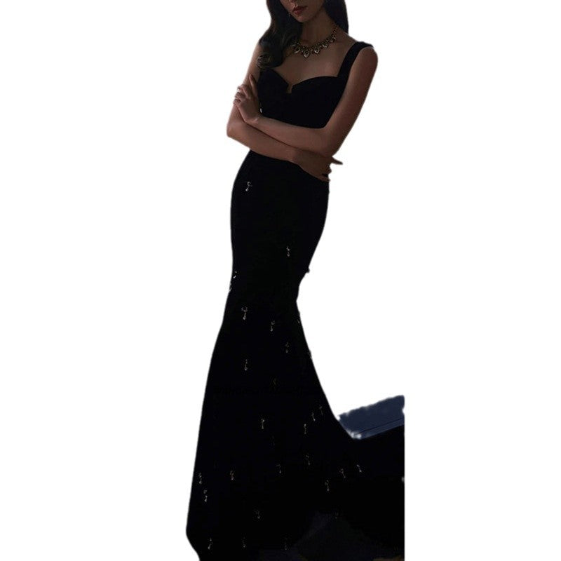 Black Velvet Star-Embellished Mermaid Gown