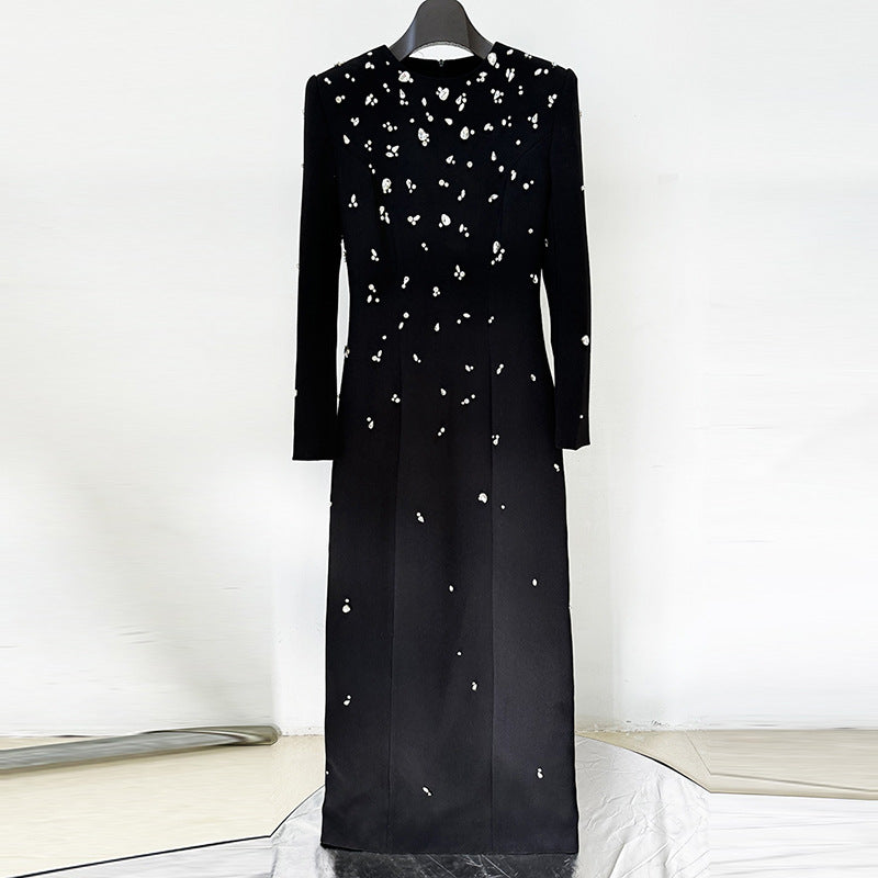 Elegant Long Sleeve Dress with Diamond Accents