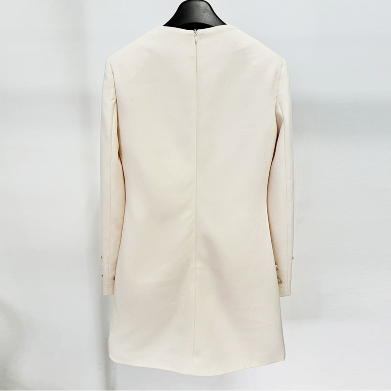 Embroidered Pearl Collar Mini Evening Dress