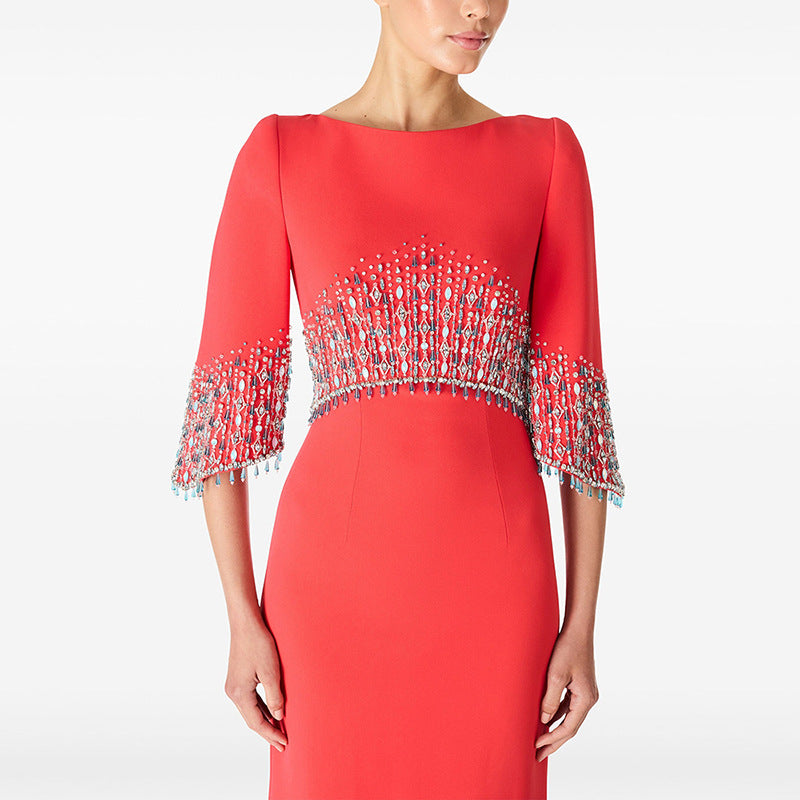 Royal Twilight Jewel-Cascade Sleeve Dress