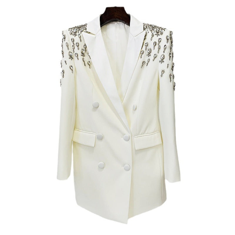 Luxury Beaded Shoulder Slim Fit Blazer Dress
