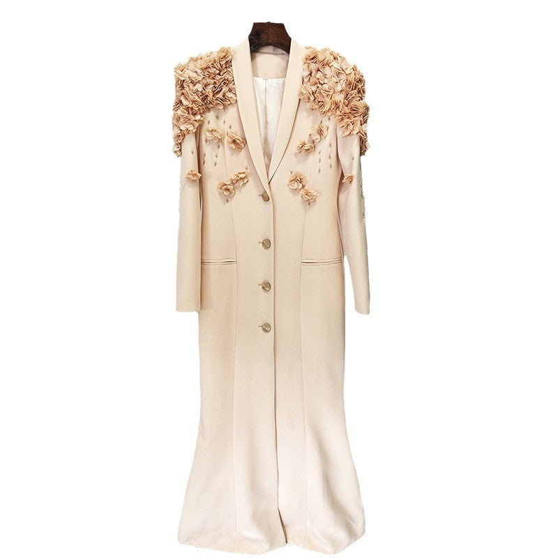 Elegant Floral Appliqué Longline Blazer Dress