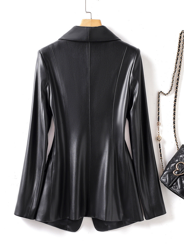 Slim-Fit Tailored Faux Leather Suit Jacket