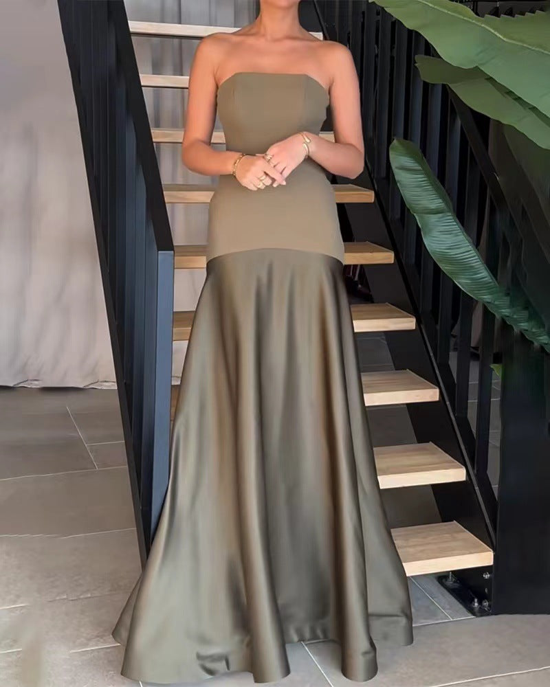 Serena Satin Strapless Hourglass Maxi Gown