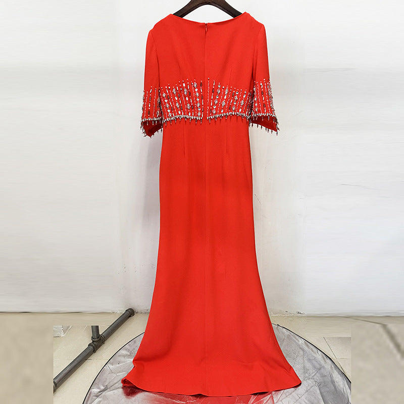 Royal Twilight Jewel-Cascade Sleeve Dress