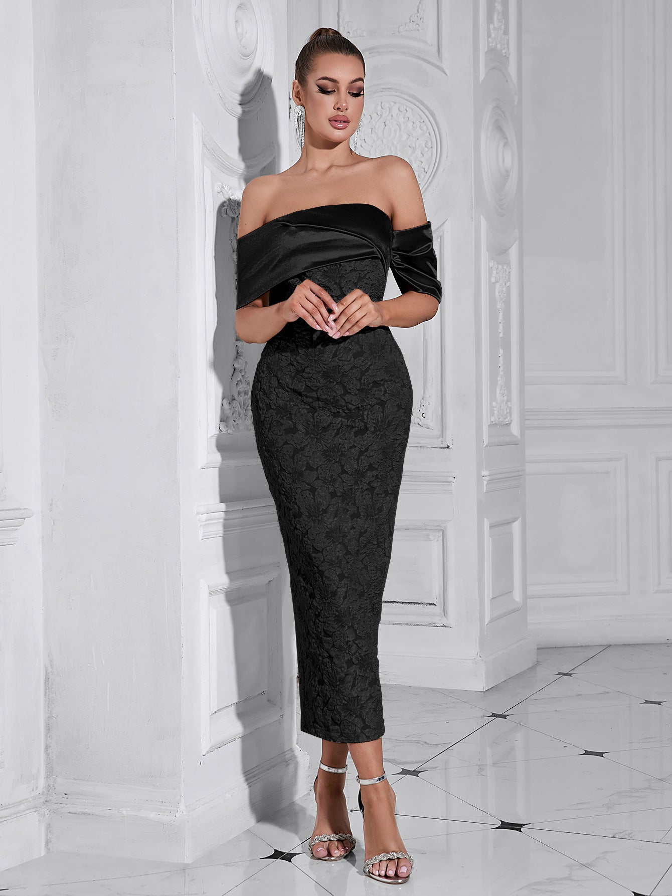 Elara Sculpted Bloom Midi Dress