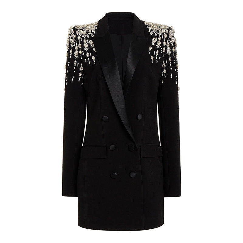 Luxury Beaded Shoulder Slim Fit Blazer Dress