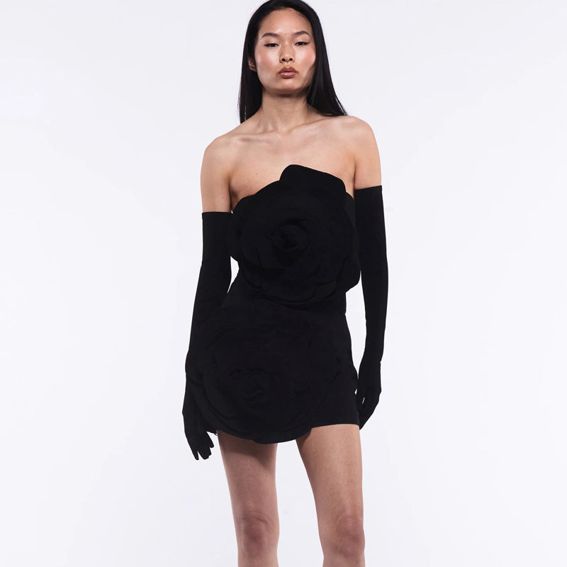 Sculpted Rose Petal Bandeau Mini Dress