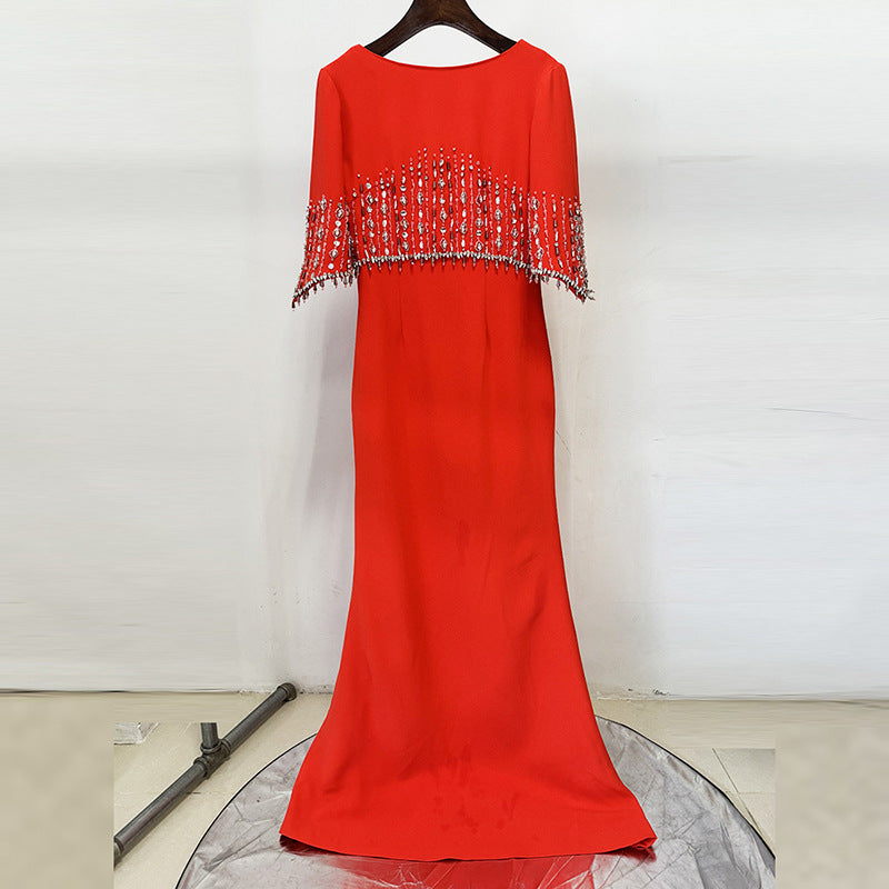 Royal Twilight Jewel-Cascade Sleeve Dress