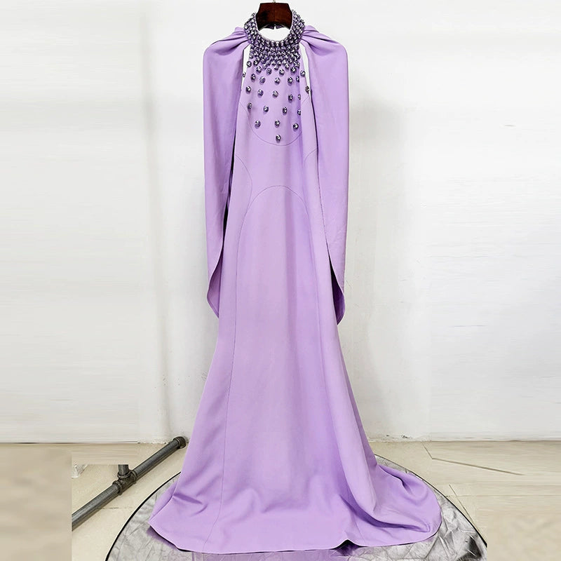Amethyst Crest Embellished Shoulder Sculpted Gown
