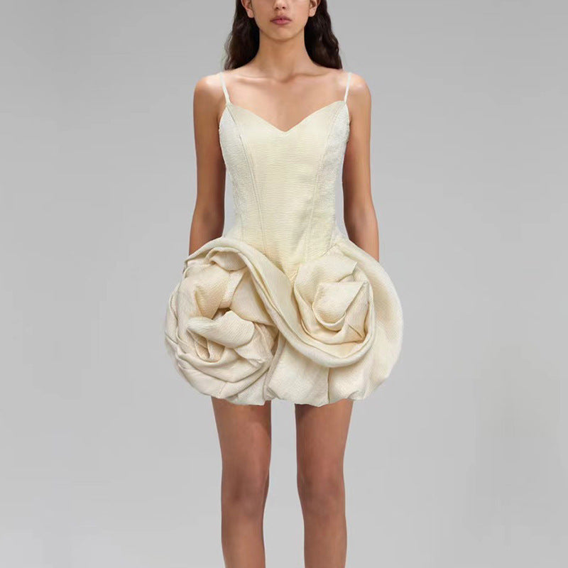 Ivory Sculptural Rosette Bubble Mini Dress