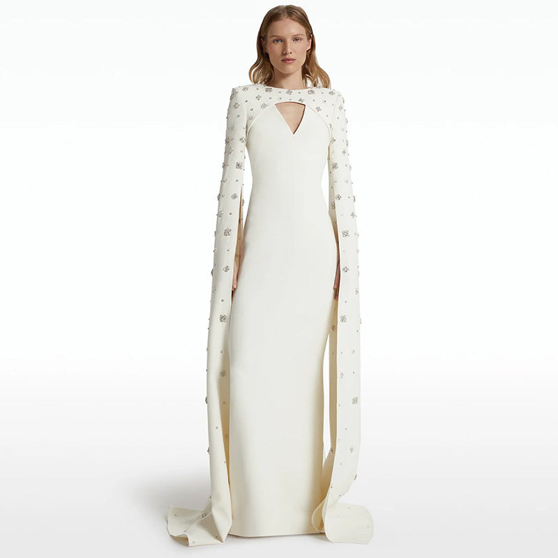 Heavy Beadwork Evening Gown with Cape