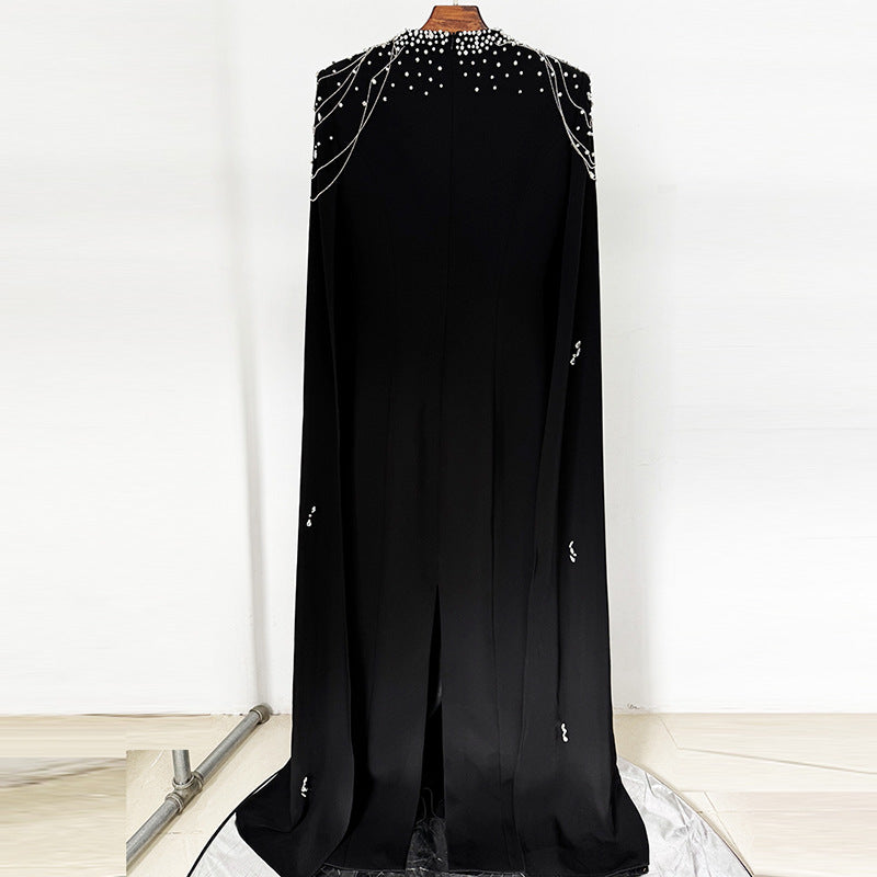 Celestial Chain Embellished black Cape Gown