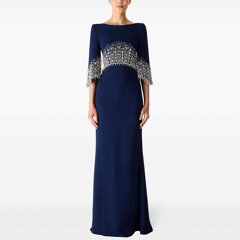 Royal Twilight Jewel-Cascade Sleeve Dress