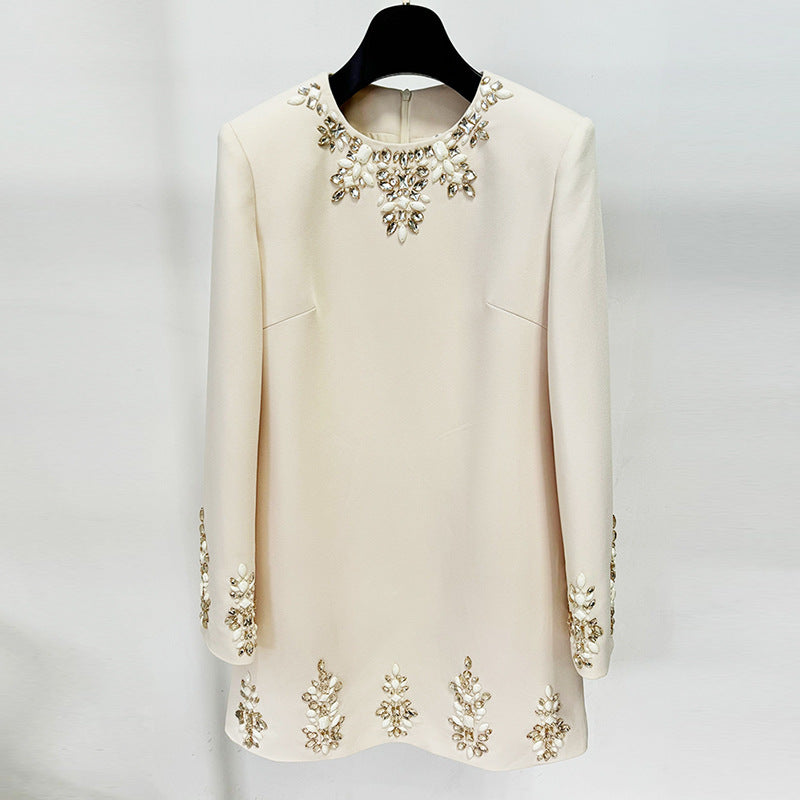 Embroidered Pearl Collar Mini Evening Dress