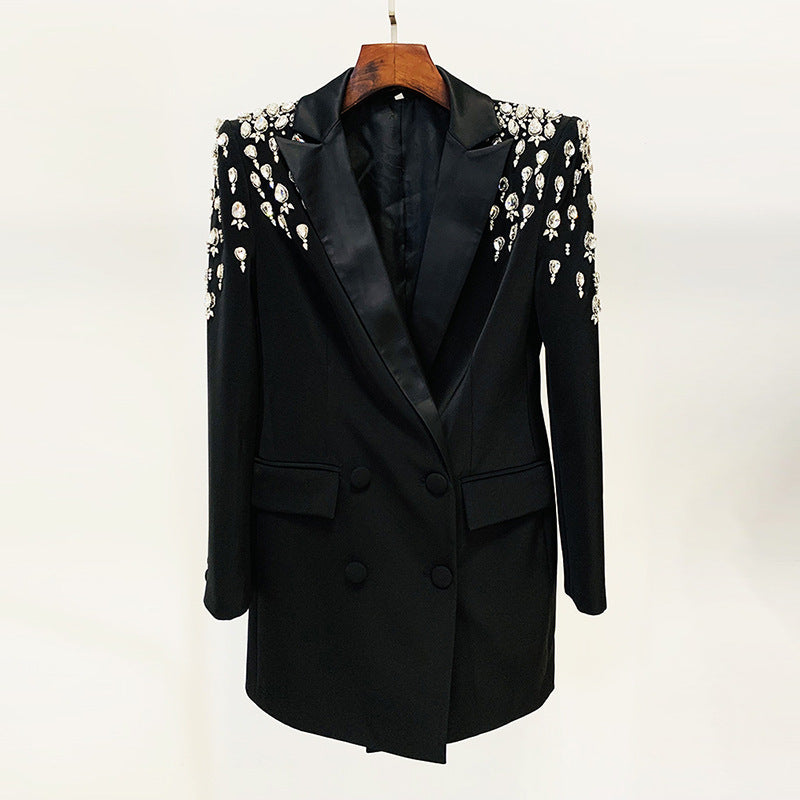 Luxury Beaded Shoulder Slim Fit Blazer Dress