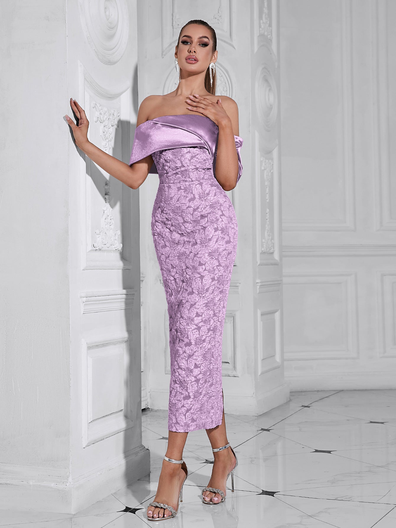 Elara Sculpted Bloom Midi Dress