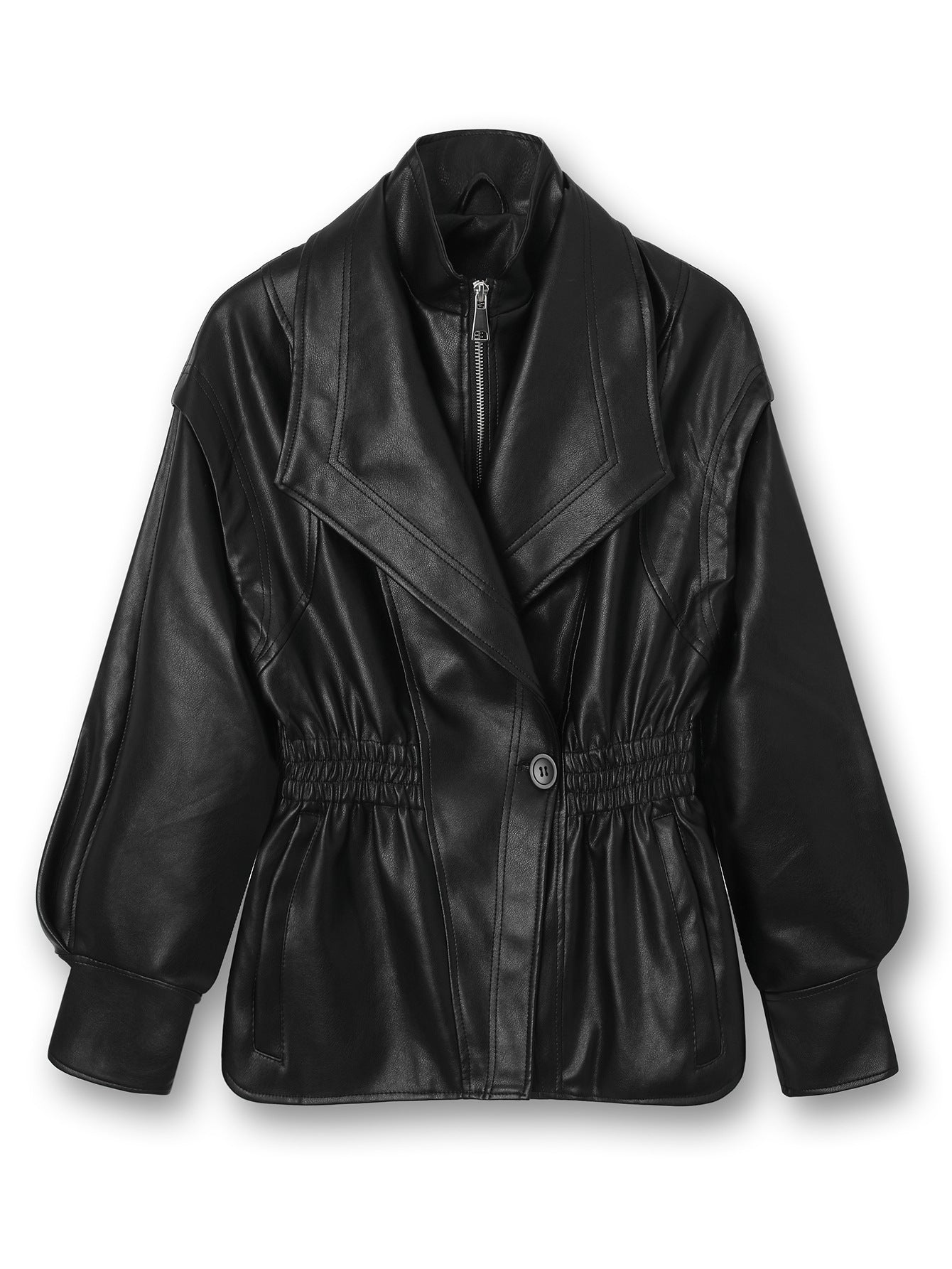 Faux Leather Moto Jacket with Cinched Waist