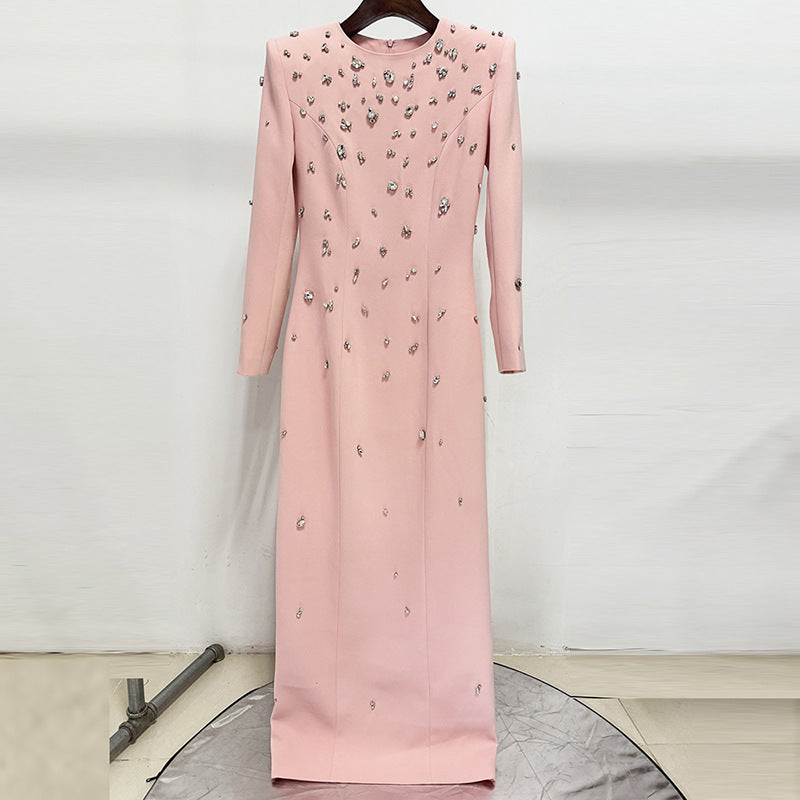 Elegant Long Sleeve Dress with Diamond Accents