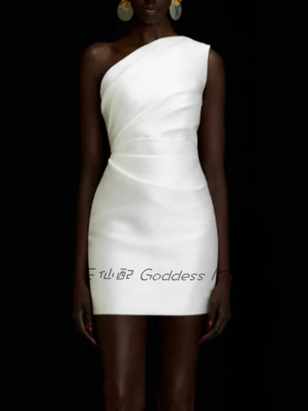 White One-Shoulder Sculpted Mini Dress