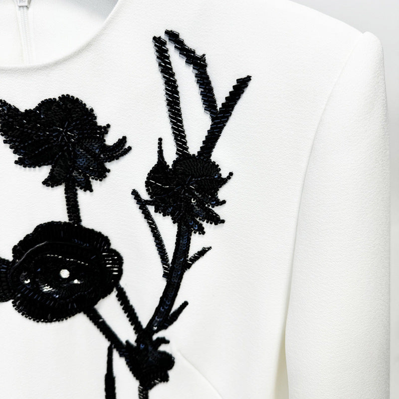 3D Floral Embroidered Long Sleeve Mini Dress