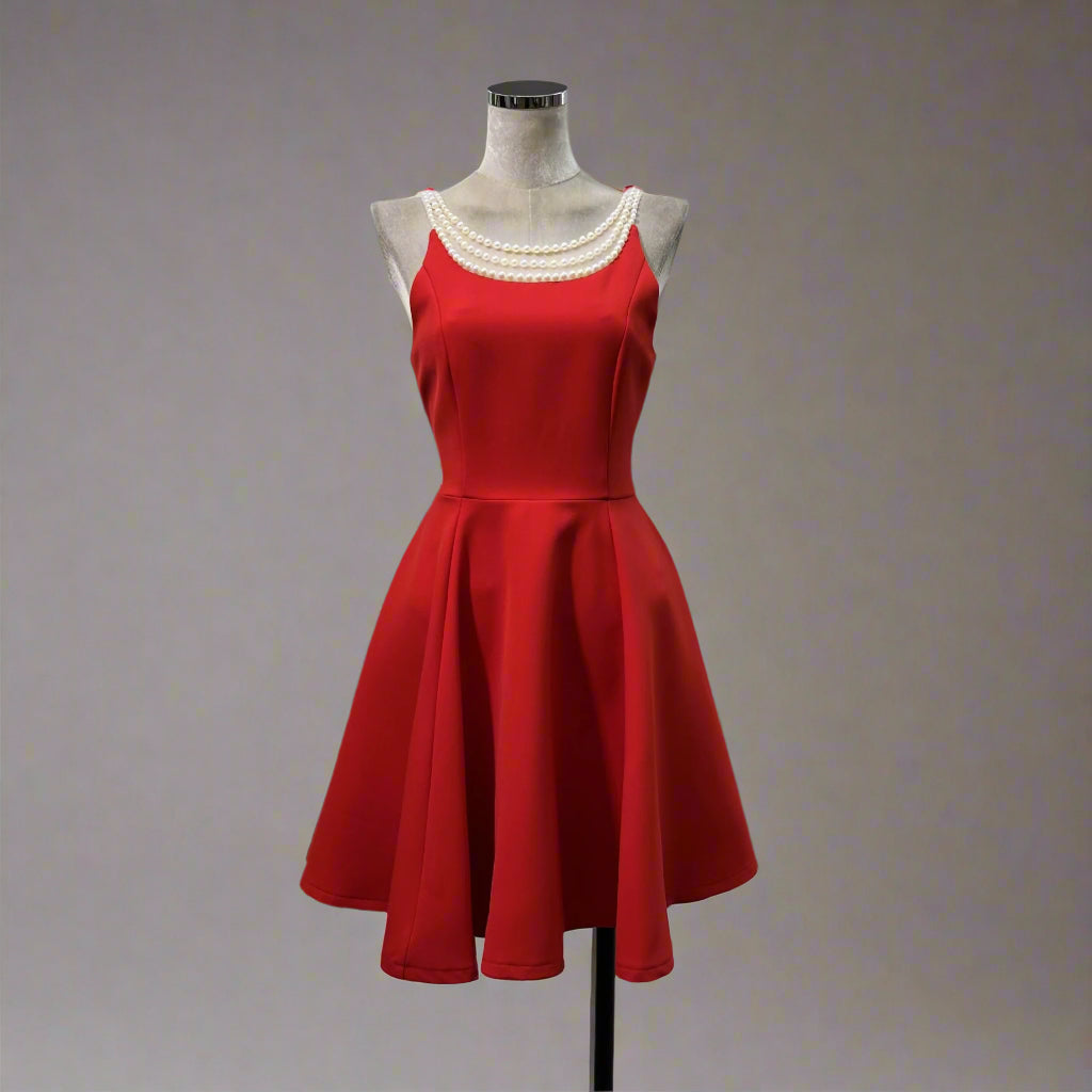 Pearl Neckline Fit-and-Flare Mini Dress