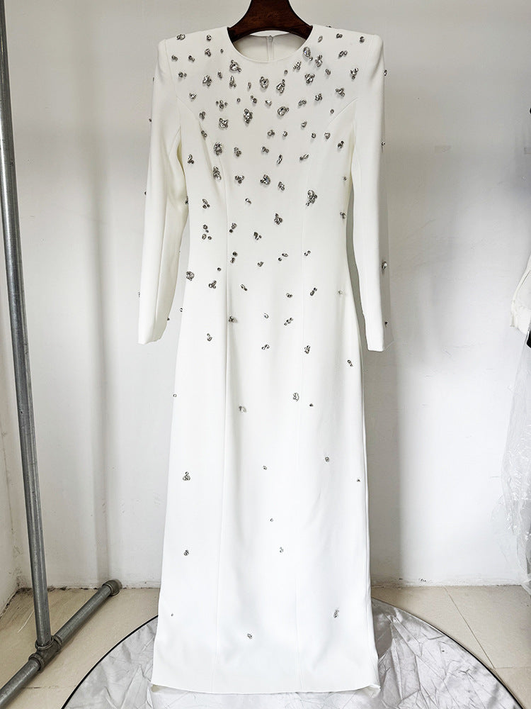 Elegant Long Sleeve Dress with Diamond Accents