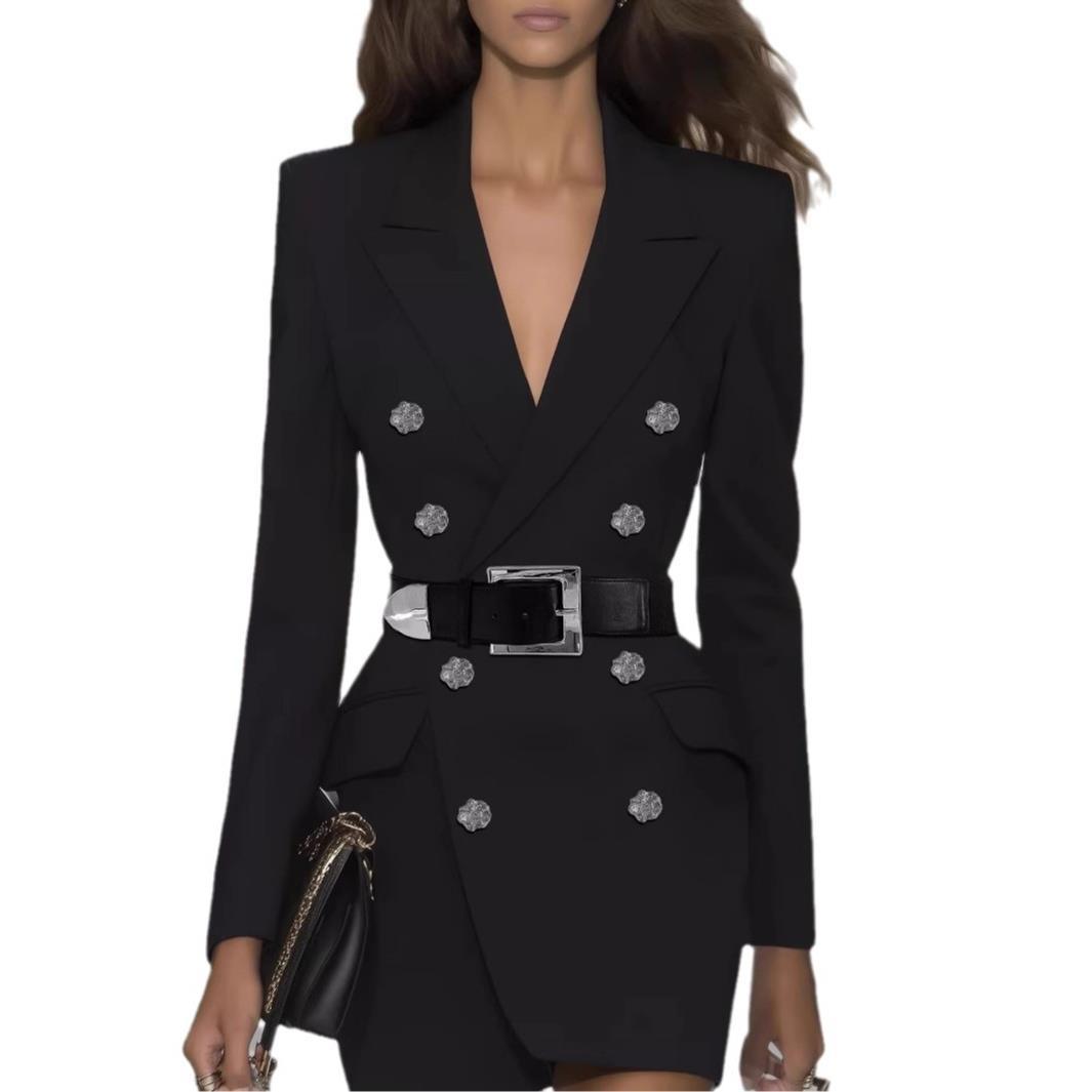 Élise Tailleur-Robe Structurée Double-Boutonnage Noir