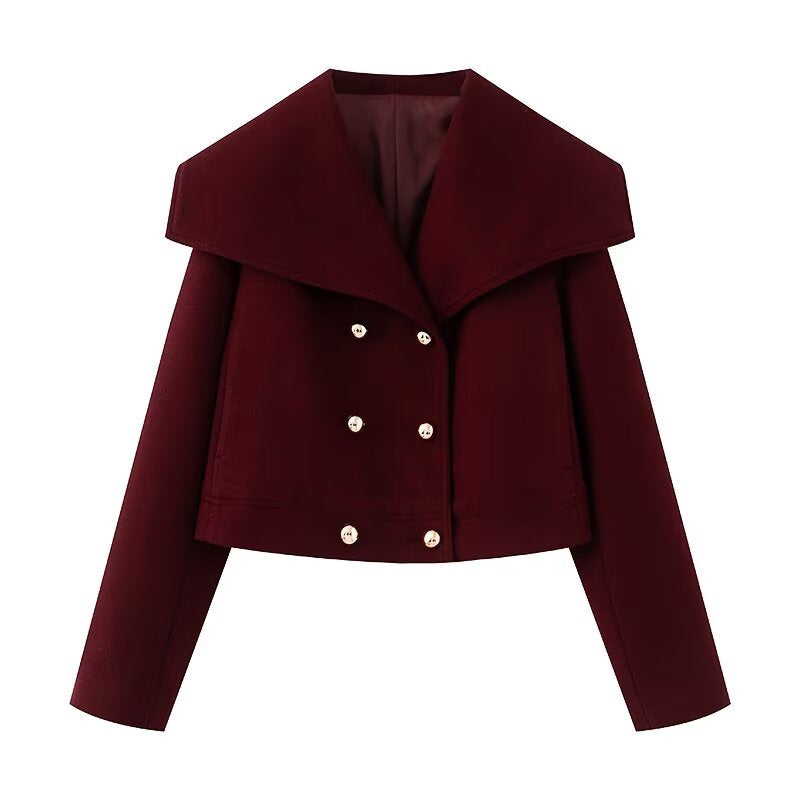 Statement Collar Cropped Jacket with Signature Buttons