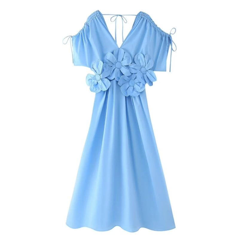 Sky Blue Petal-Waist Maxi Dress - Side View