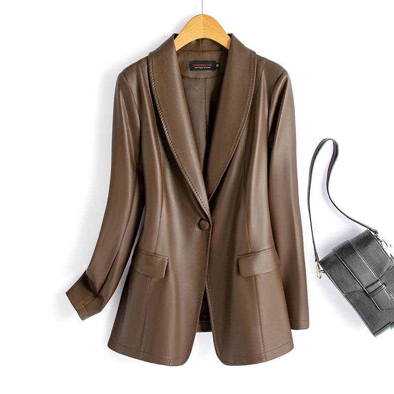 Slim-Fit Tailored Faux Leather Suit Jacket