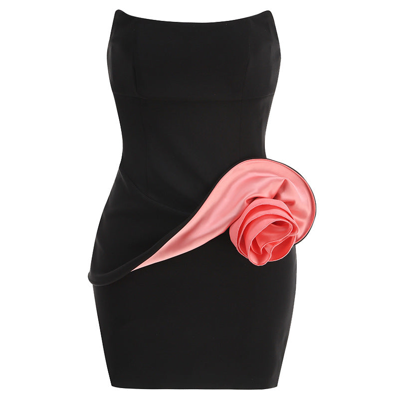 Minimalist Strapless Dress with Floral Accent