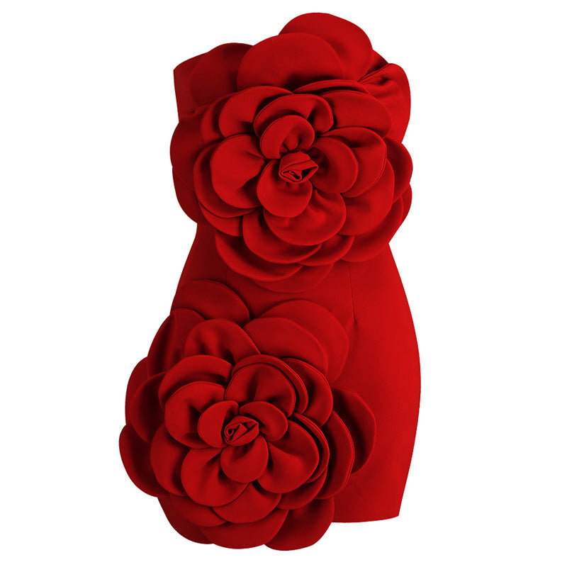 Sculpted Rose Petal Bandeau Mini Dress