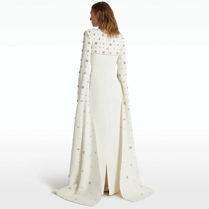 Heavy Beadwork Evening Gown with Cape
