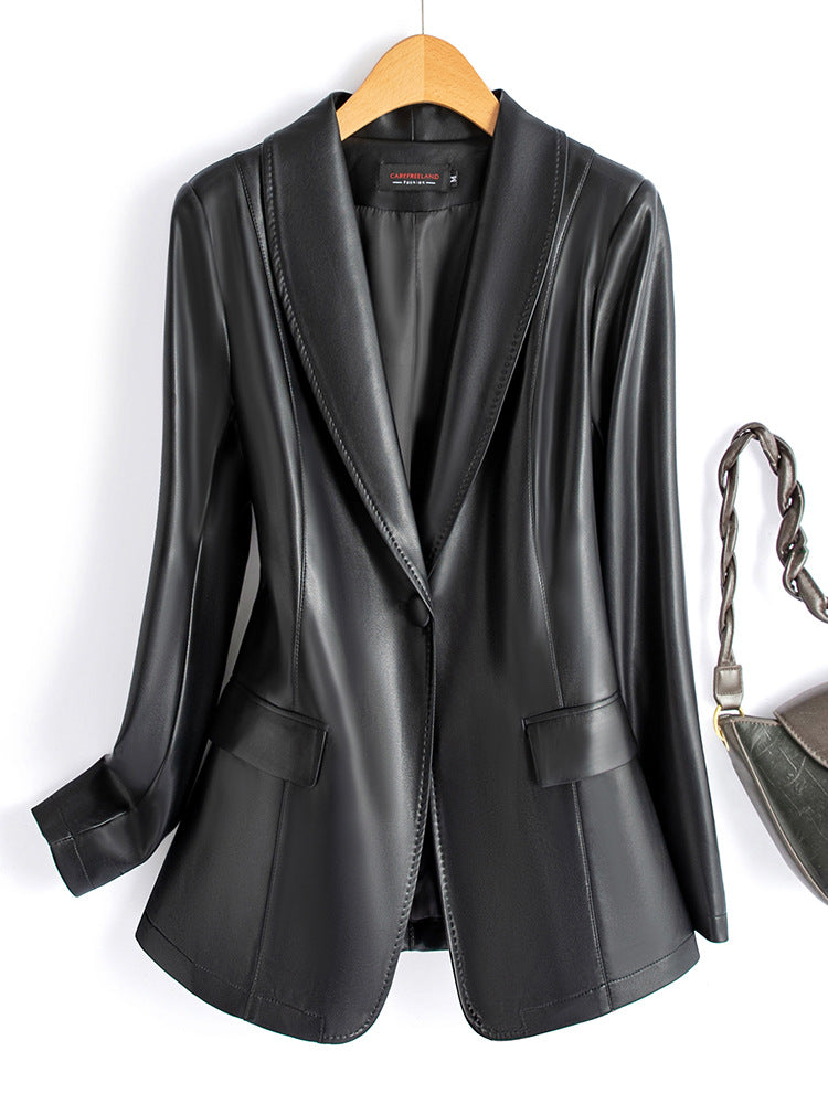 Slim-Fit Tailored Faux Leather Suit Jacket