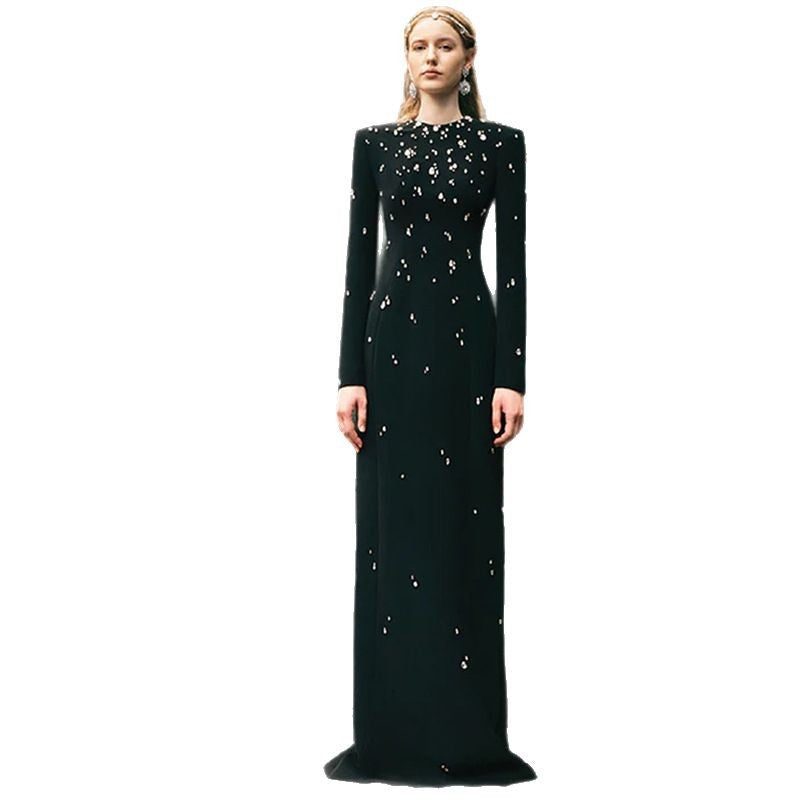 Elegant Long Sleeve Dress with Diamond Accents