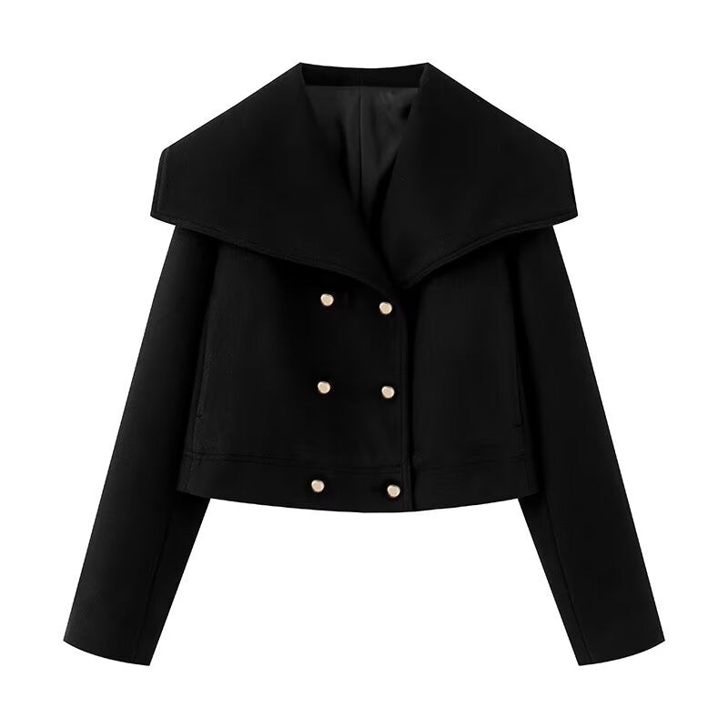 Statement Collar Cropped Jacket with Signature Buttons