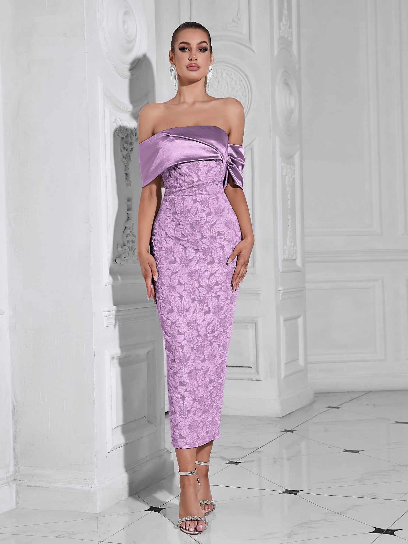 Elara Sculpted Bloom Midi Dress