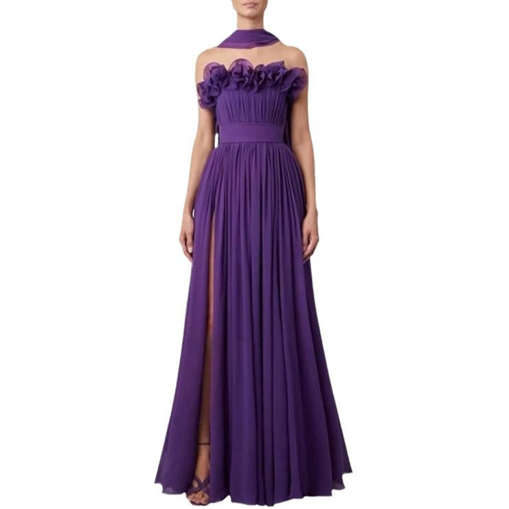 Violet Bloom Strapless Chiffon Gown