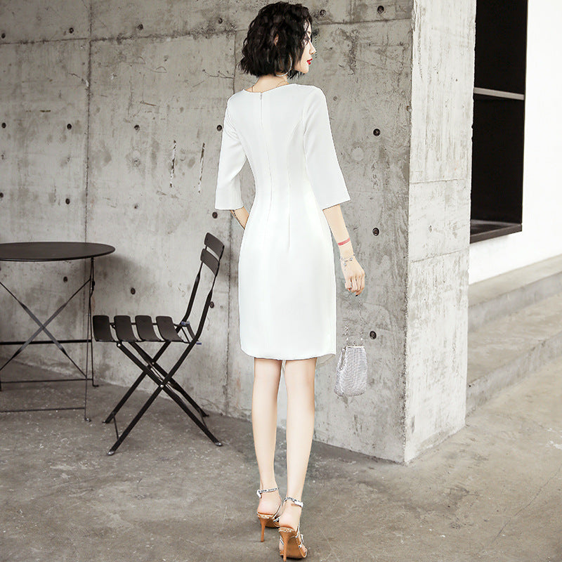 White Wrap Satin Midi Dress