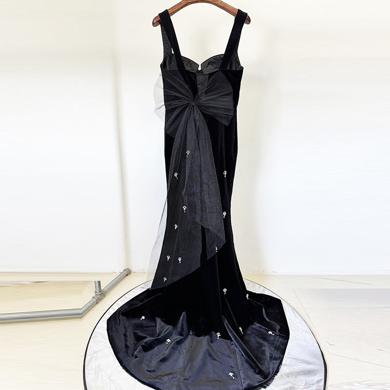 Black Velvet Star-Embellished Mermaid Gown