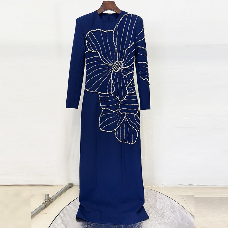 Sculpted Elegance  Floral Embellished Maxi Dress