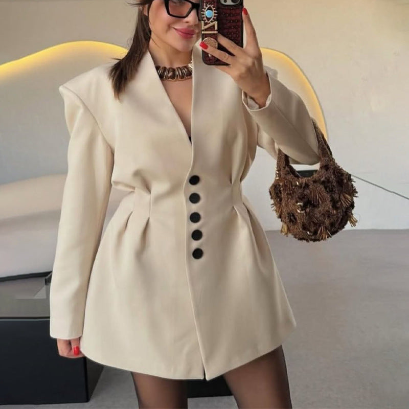 Elegant Long-Sleeve Button-Front Blazer Mini Dress
