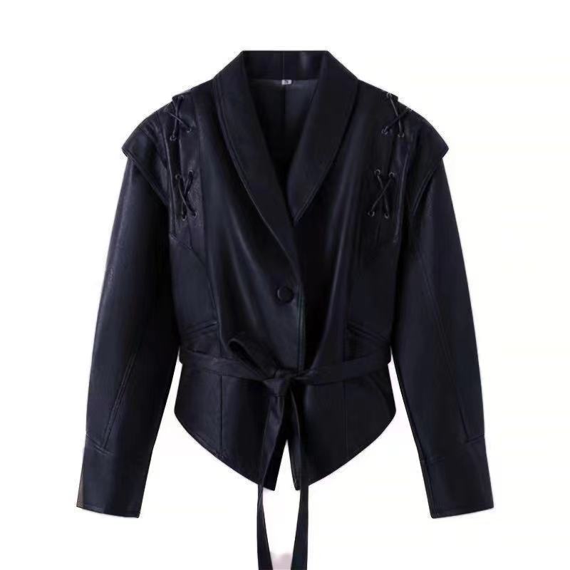 Elegant Cinched-Waist Jacket with Draped Lapels