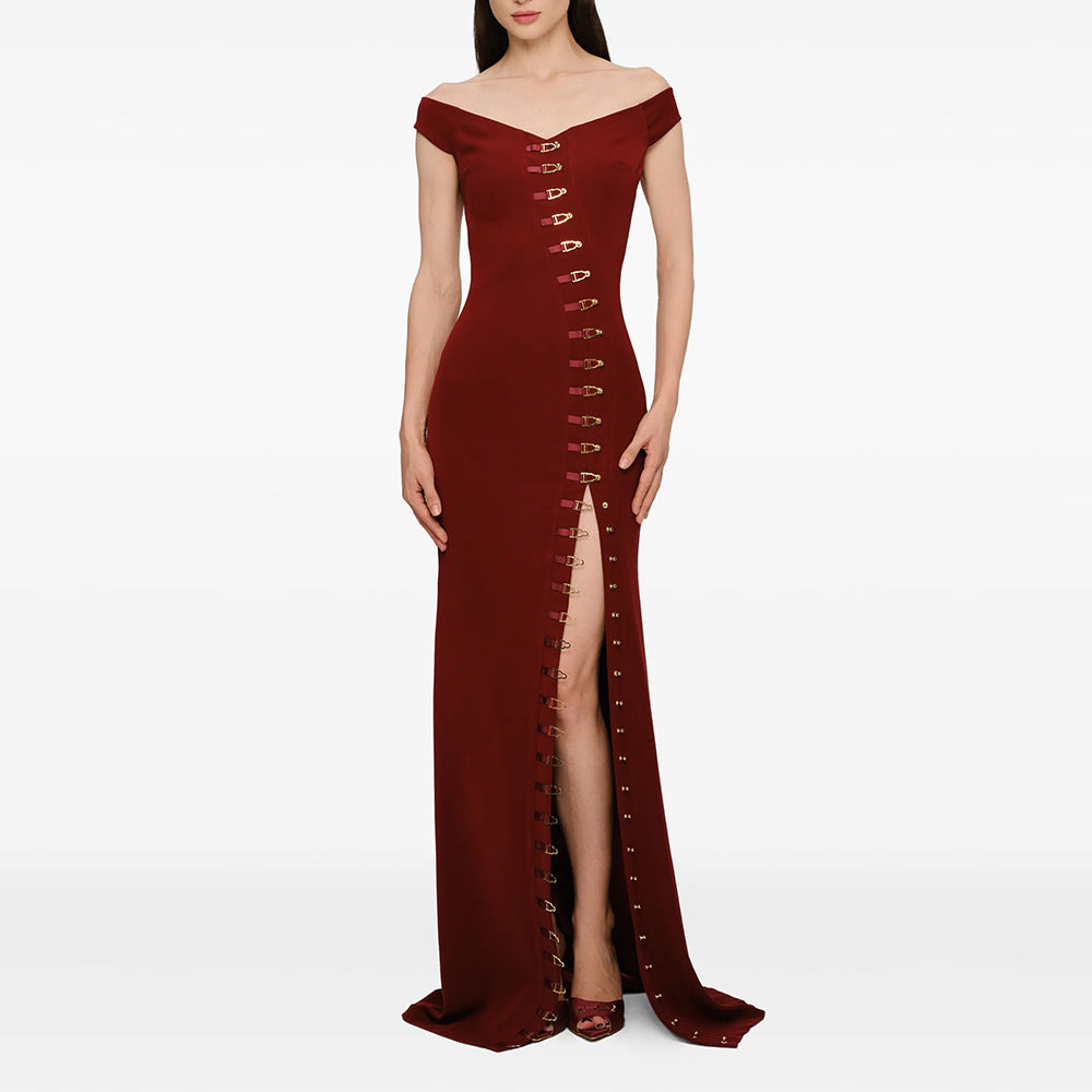 Seraphina Off-Shoulder Metal-Hook Mermaid Evening Gown